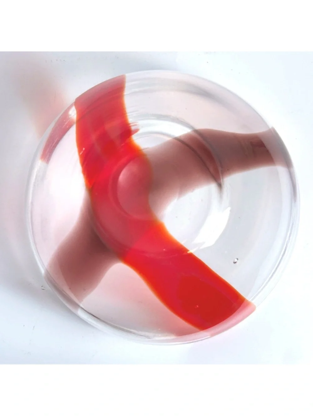 Hand-Blown Glass Bowl with Red Swirl Design